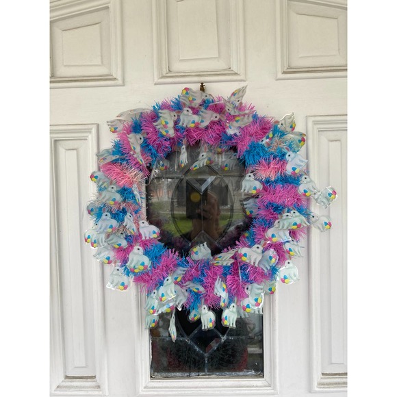 DIY Pink and Blue Spring Tinsel Garland Wreath Base Wreath Frame wreath Form xxx - Picture 1 of 5